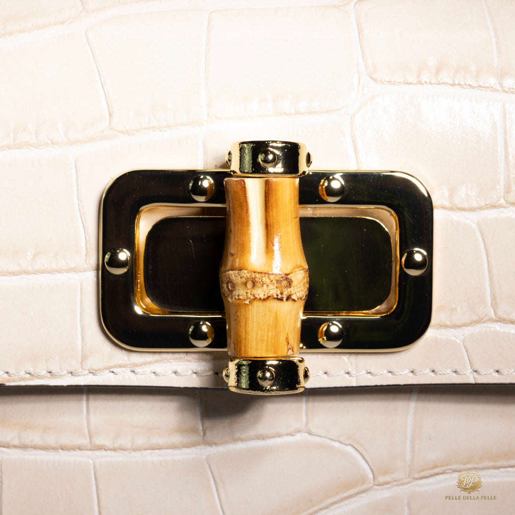 Canne Mini Bag – Croc-Embossed Leather with Bamboo Handle