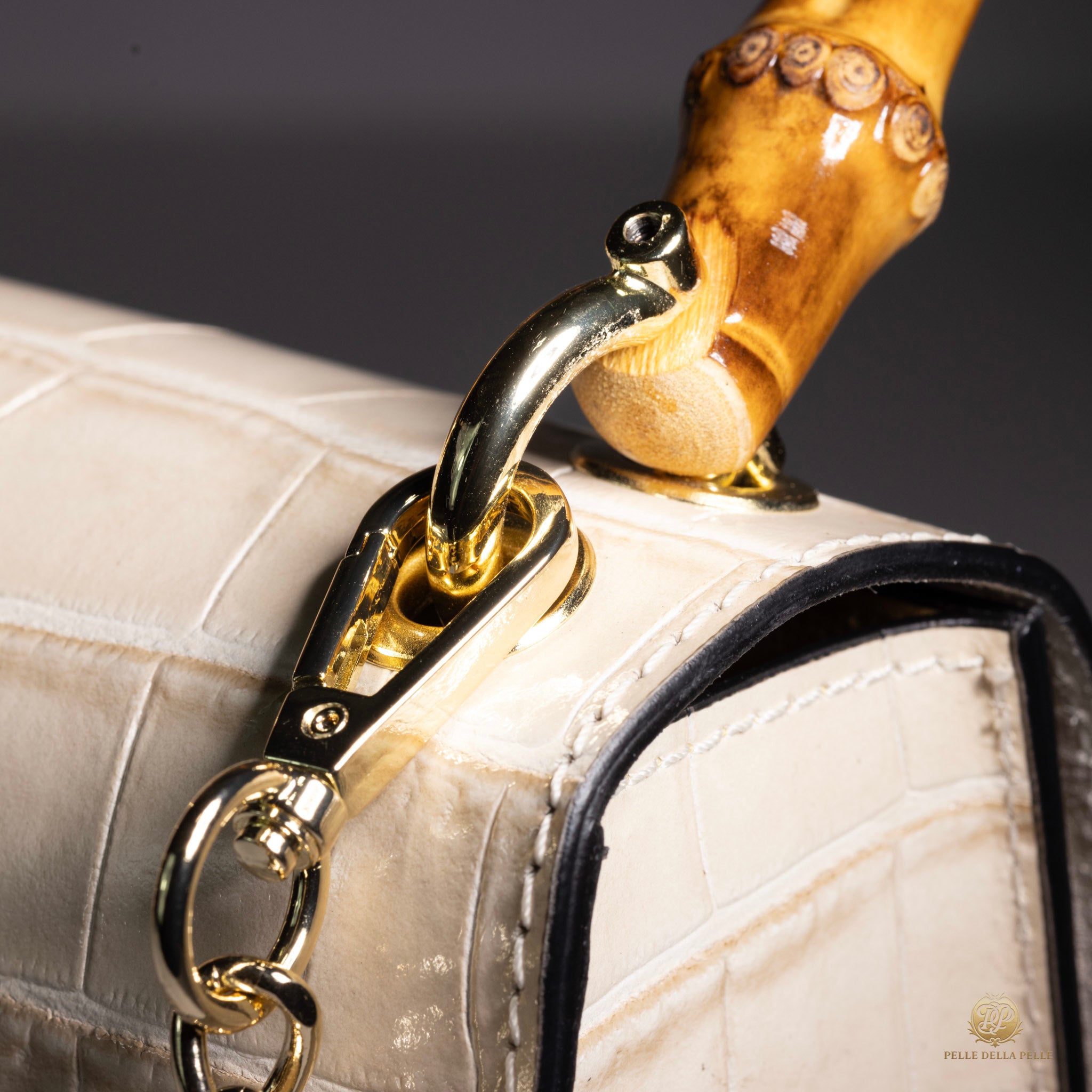 Canne Mini Bag – Croc-Embossed Leather with Bamboo Handle