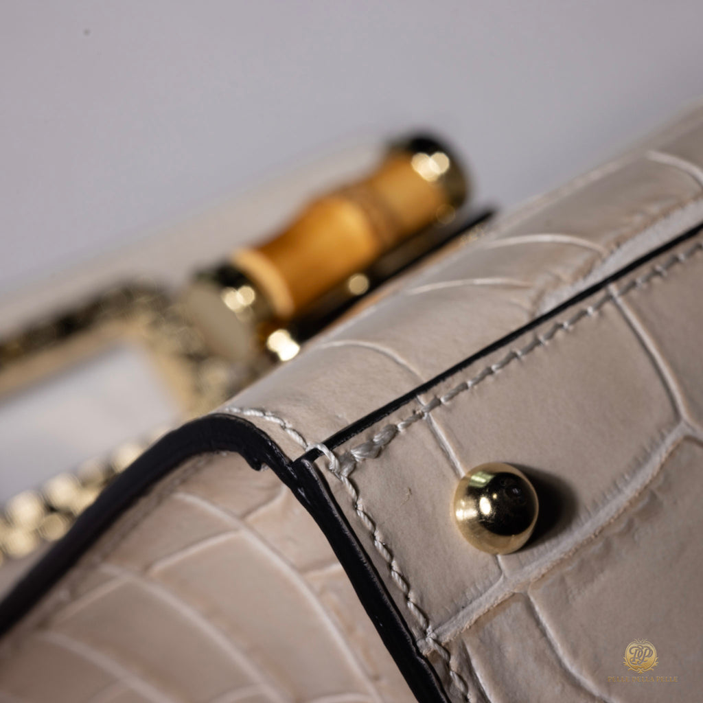 Canne Mini Bag – Croc-Embossed Leather with Bamboo Handle
