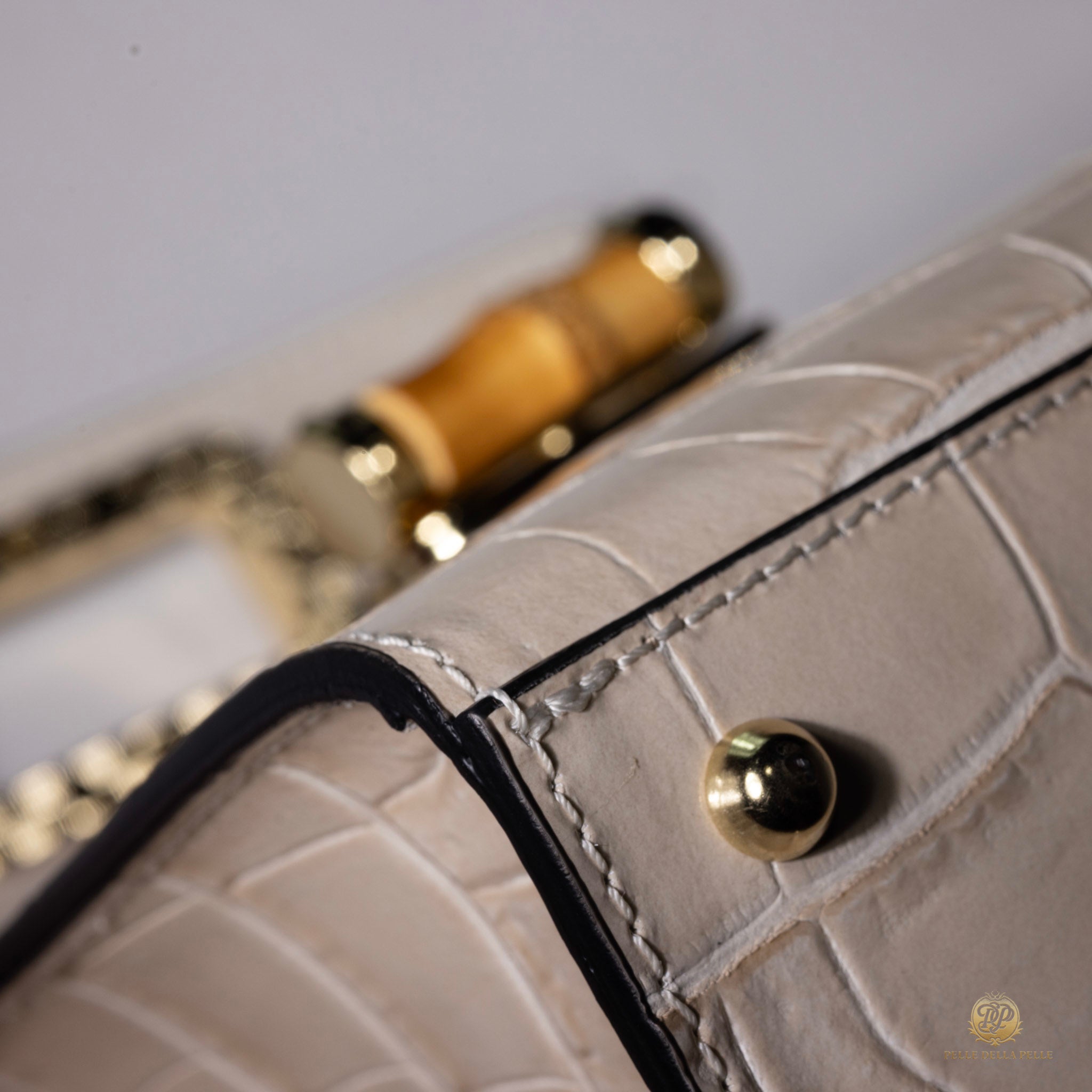 Canne Mini Bag – Croc-Embossed Leather with Bamboo Handle