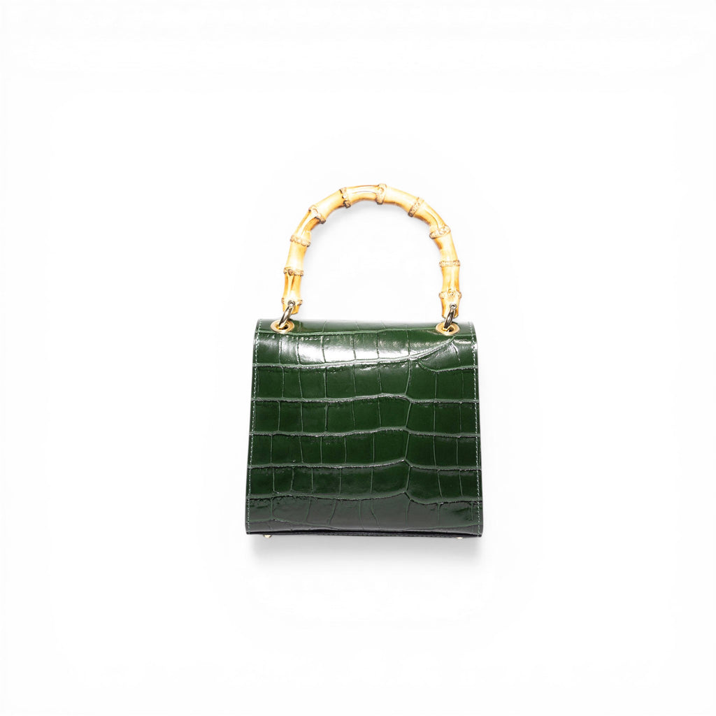 Canne Mini Bag – Croc-Embossed Leather with Bamboo Handle