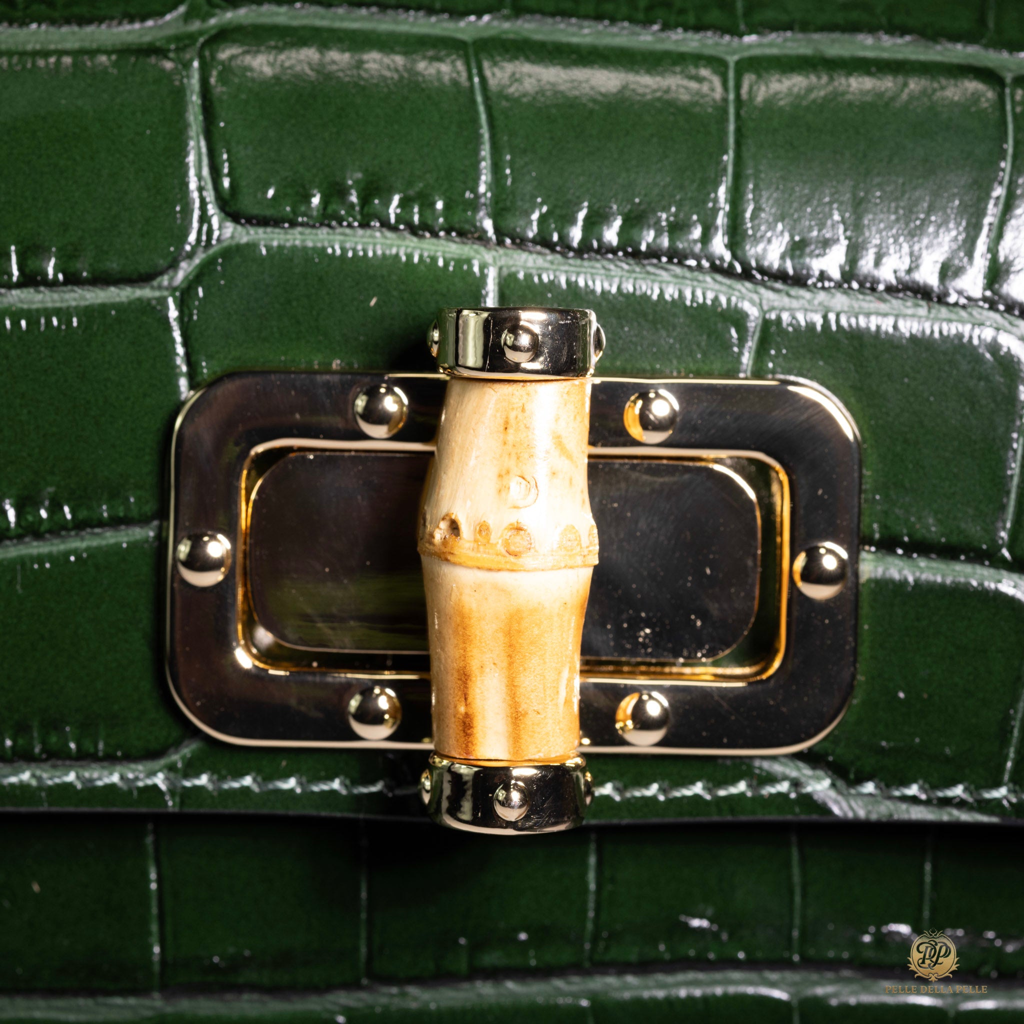 Canne Mini Bag – Croc-Embossed Leather with Bamboo Handle