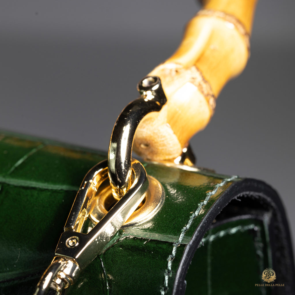 Canne Mini Bag – Croc-Embossed Leather with Bamboo Handle