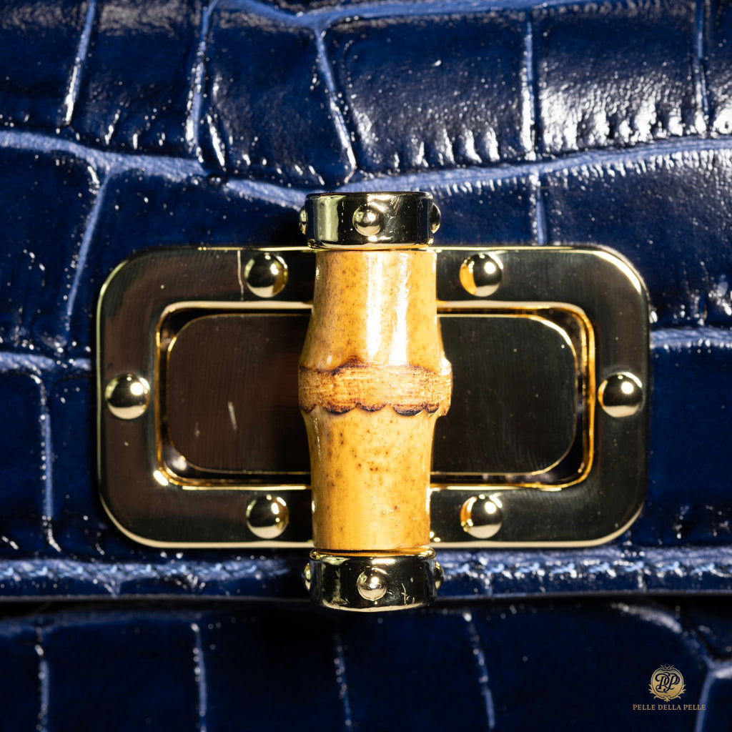 Canne Mini Bag – Croc-Embossed Leather with Bamboo Handle