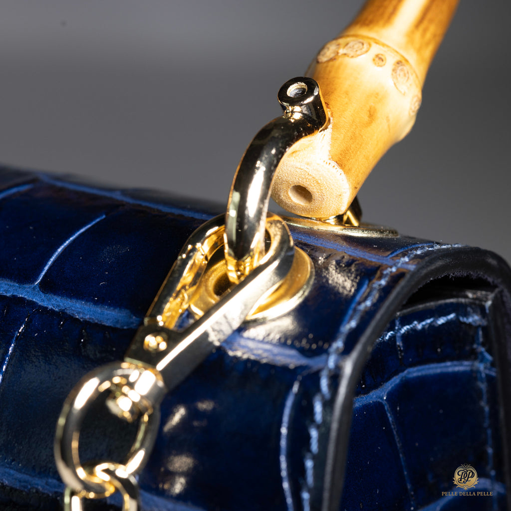 Canne Mini Bag – Croc-Embossed Leather with Bamboo Handle