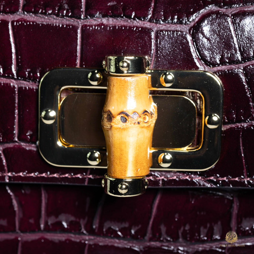 Canne Mini Bag – Croc-Embossed Leather with Bamboo Handle