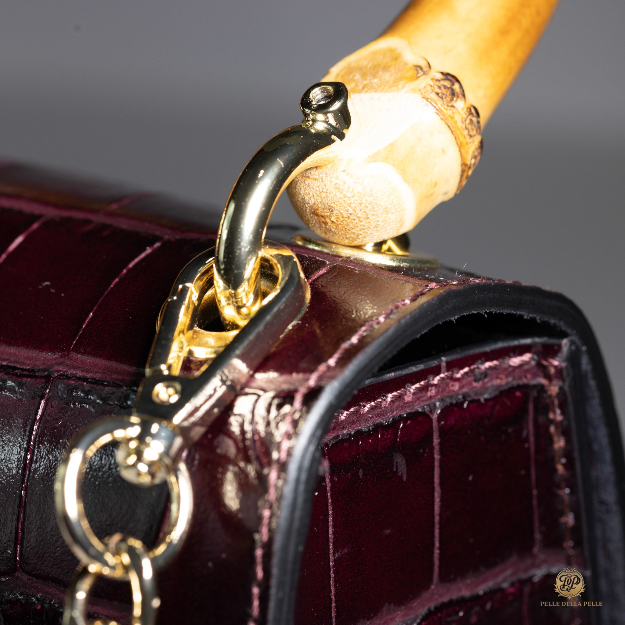 Canne Mini Bag – Croc-Embossed Leather with Bamboo Handle