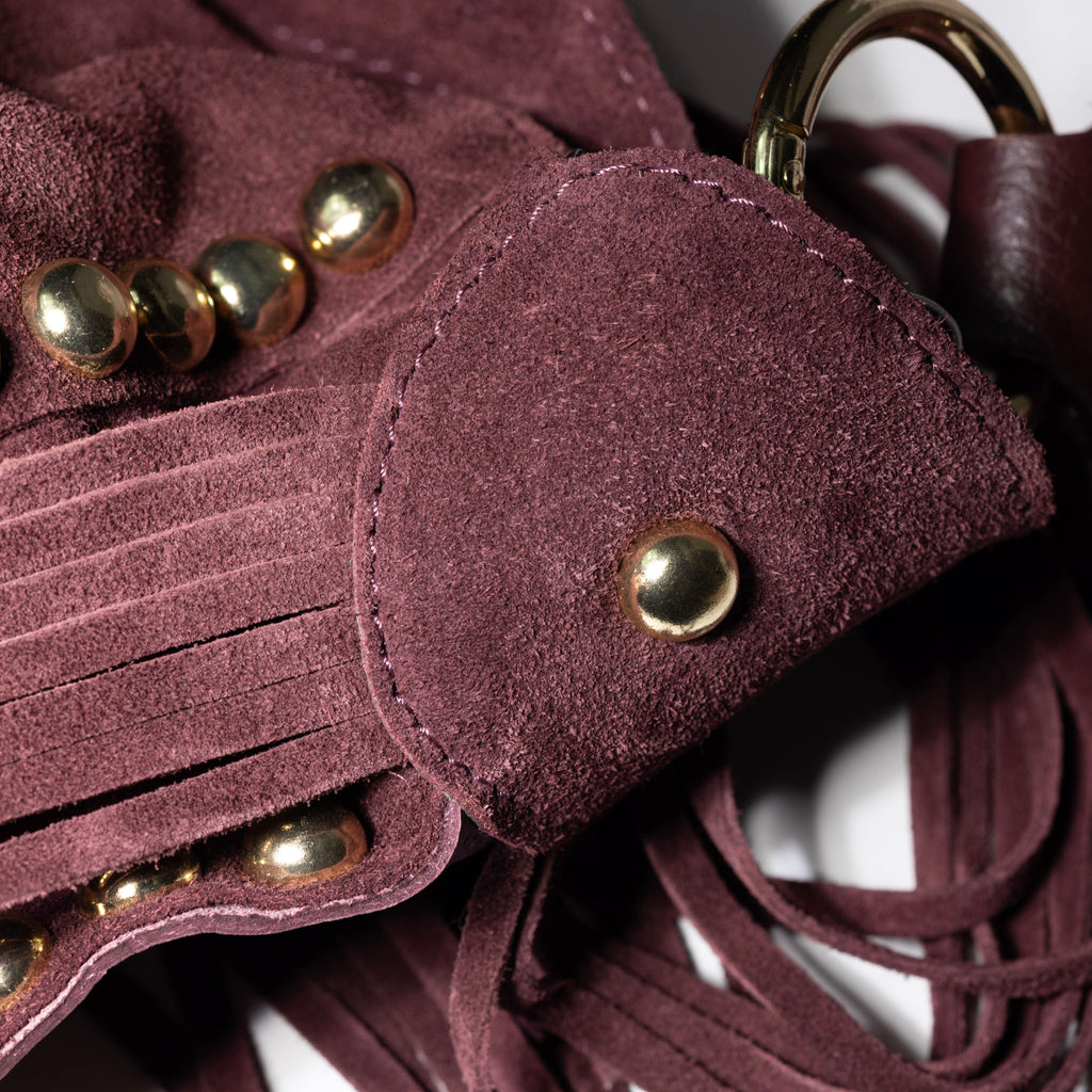 Ribelle Italian Suede Fringe Bag – Studded Leather Hobo Shoulder