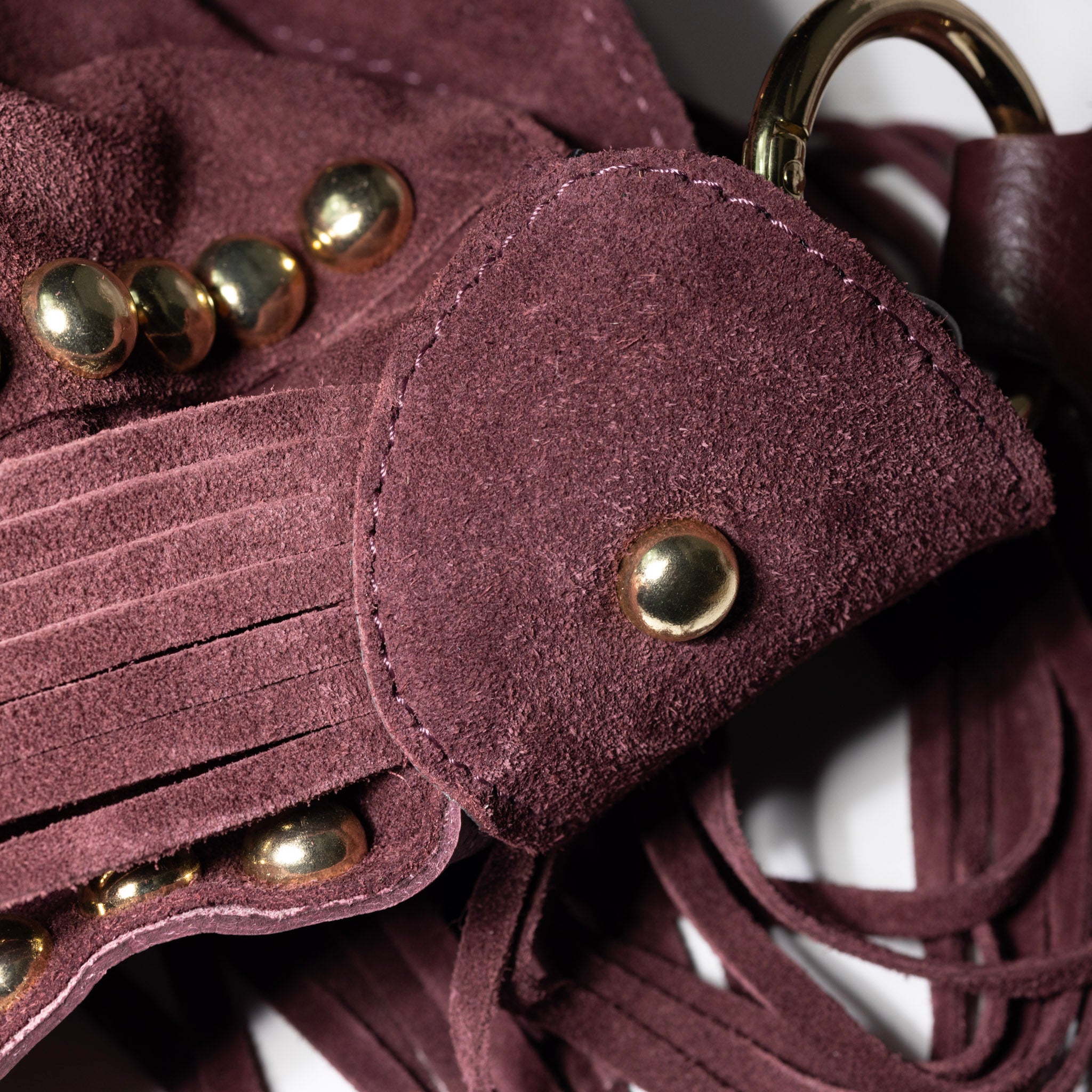 Ribelle Italian Suede Fringe Bag – Studded Leather Hobo Shoulder