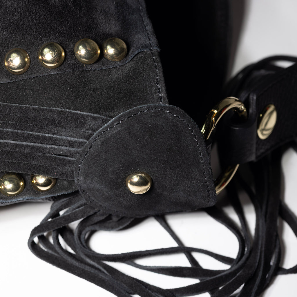 Ribelle Italian Suede Fringe Bag – Studded Leather Hobo Shoulder