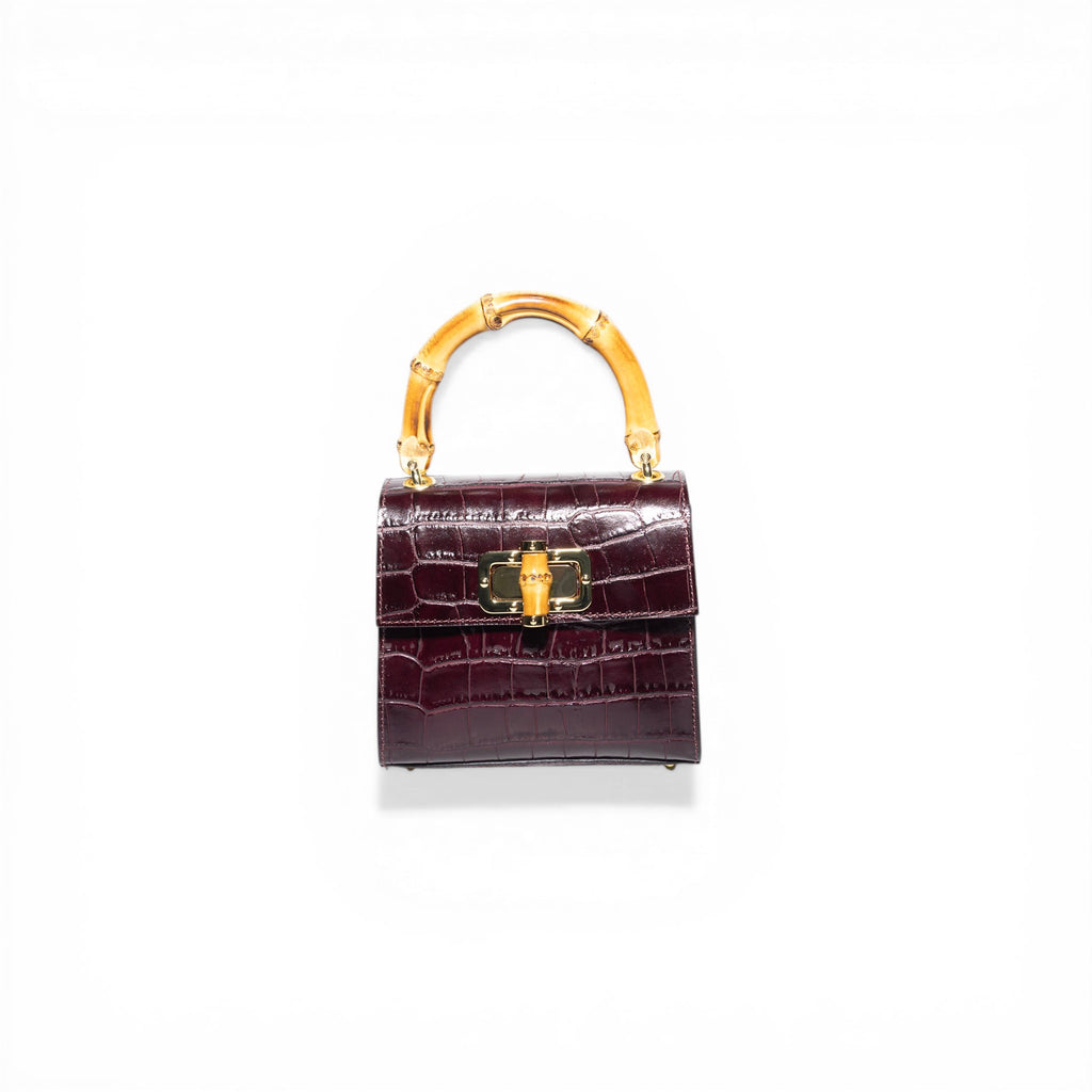 Canne Mini Bag – Croc-Embossed Leather with Bamboo Handle