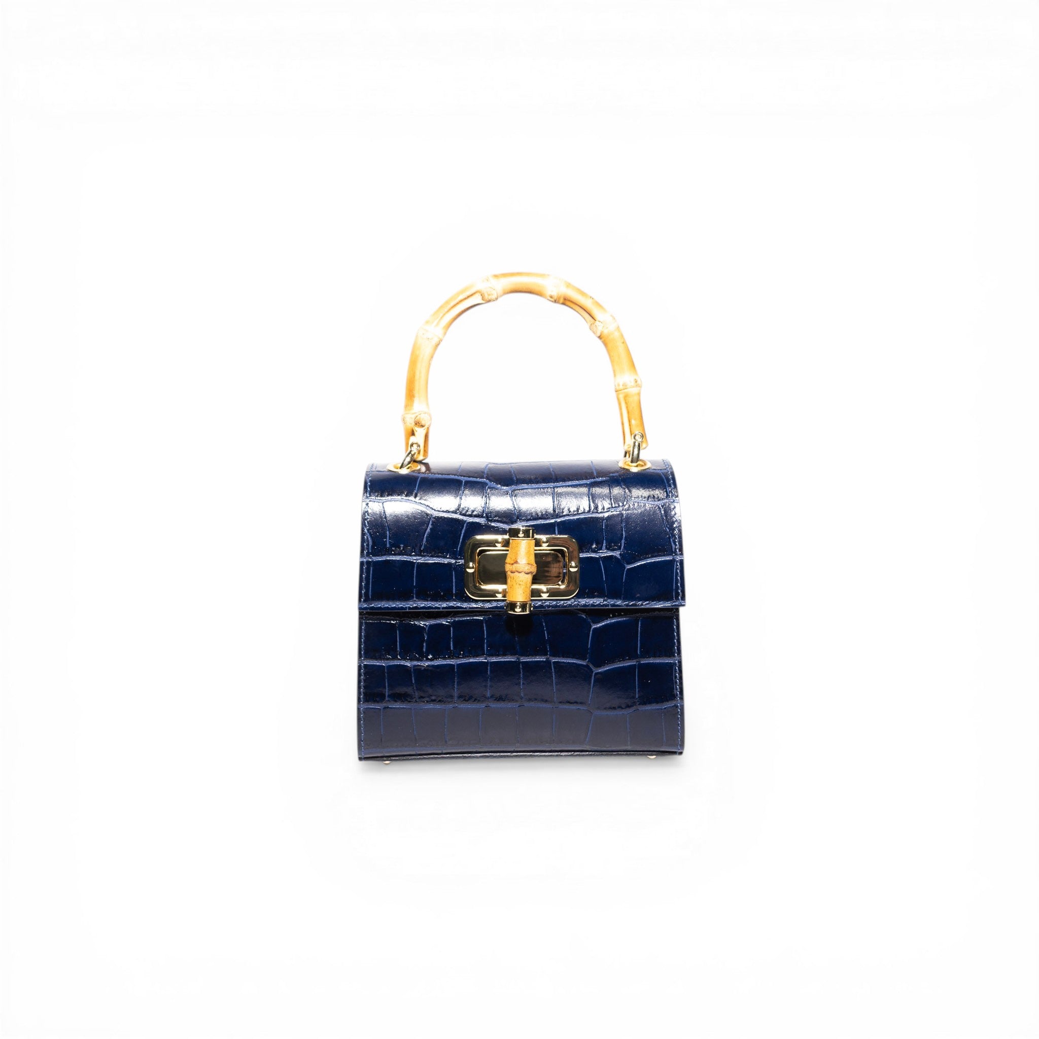 Canne Mini Bag – Croc-Embossed Leather with Bamboo Handle