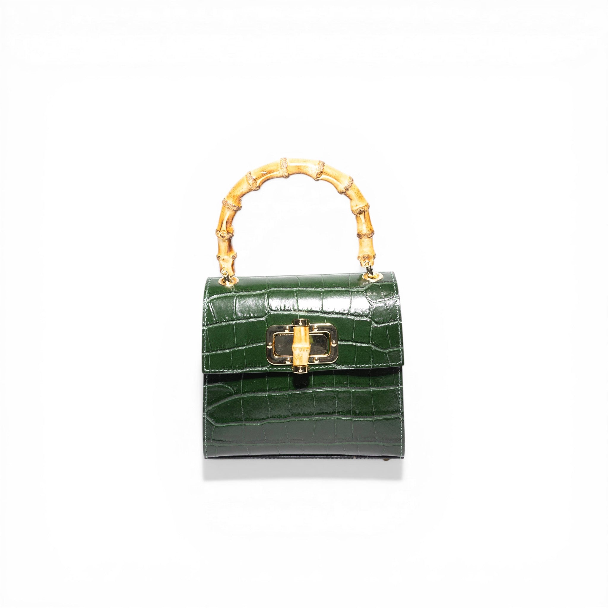Canne Mini Bag – Croc-Embossed Leather with Bamboo Handle