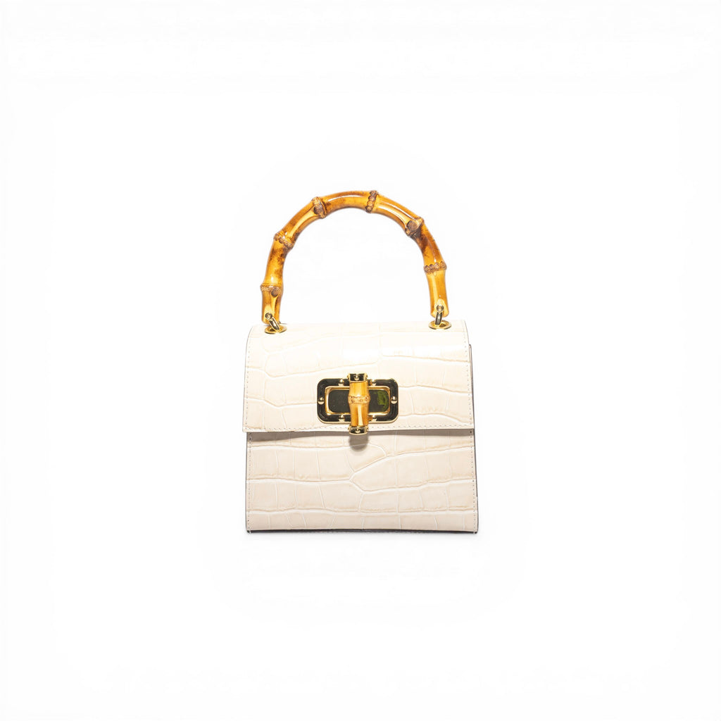 Canne Mini Bag – Croc-Embossed Leather with Bamboo Handle