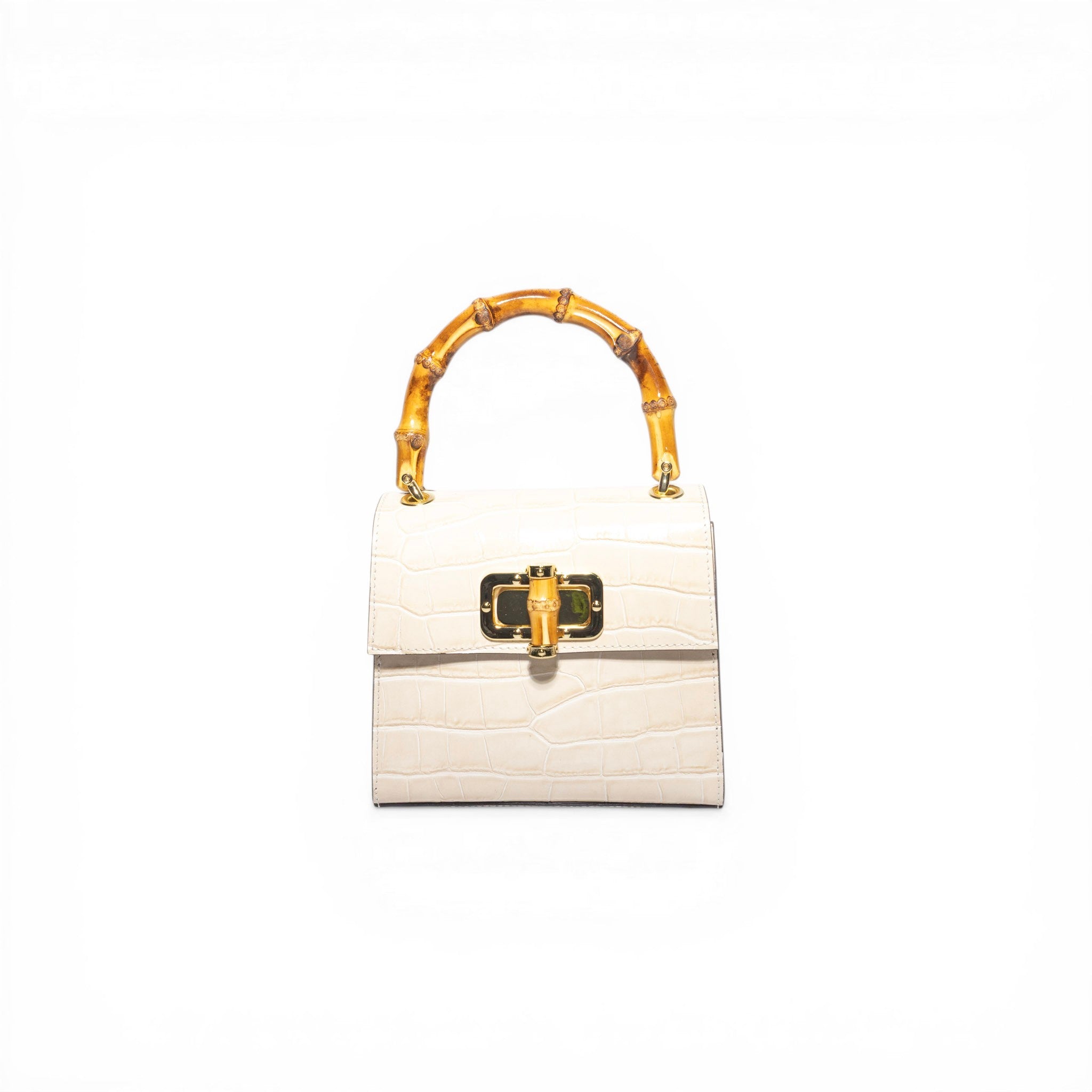 Canne Mini Bag – Croc-Embossed Leather with Bamboo Handle