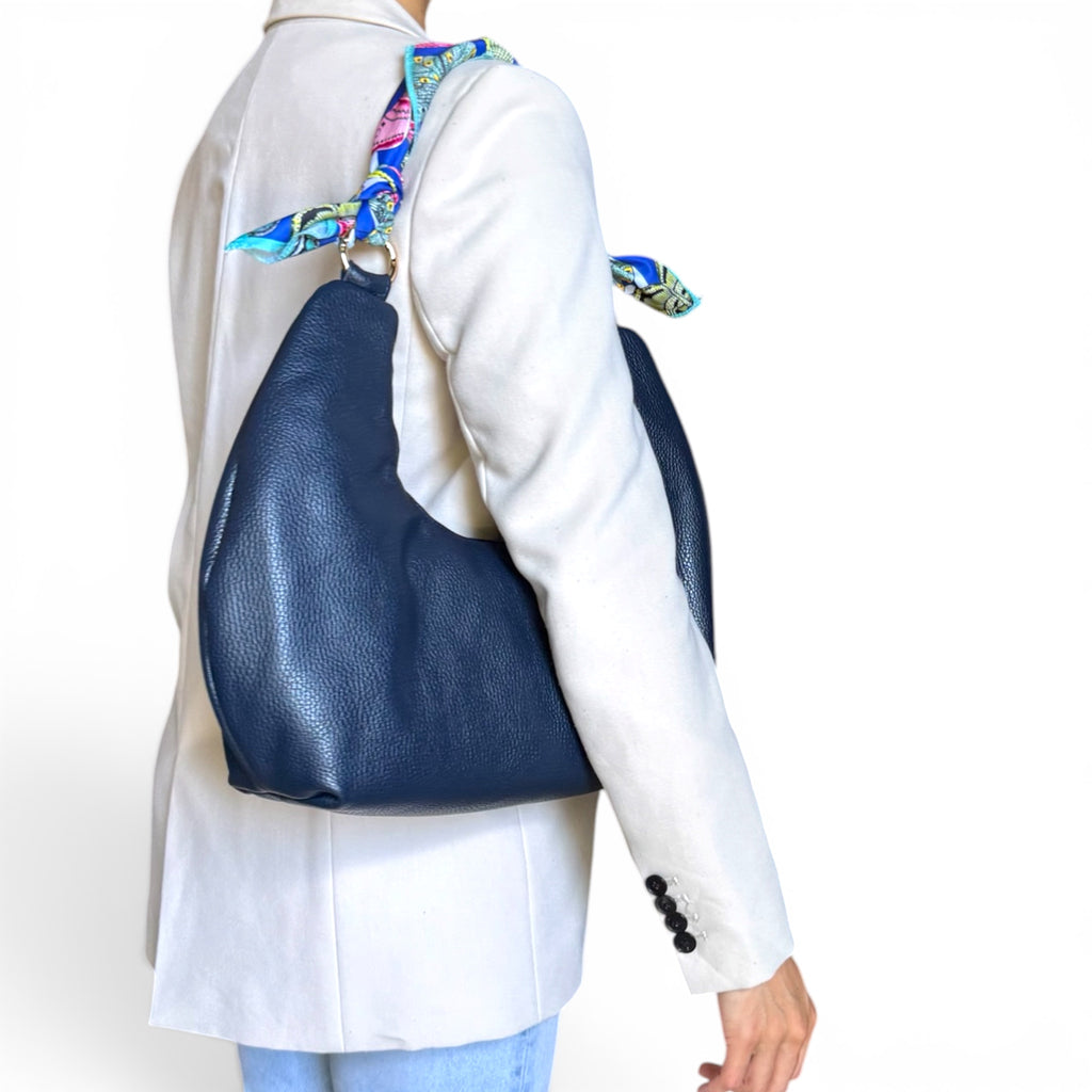 Fiorenza convertible Italian leather handbag styled with silk scarf  handle
