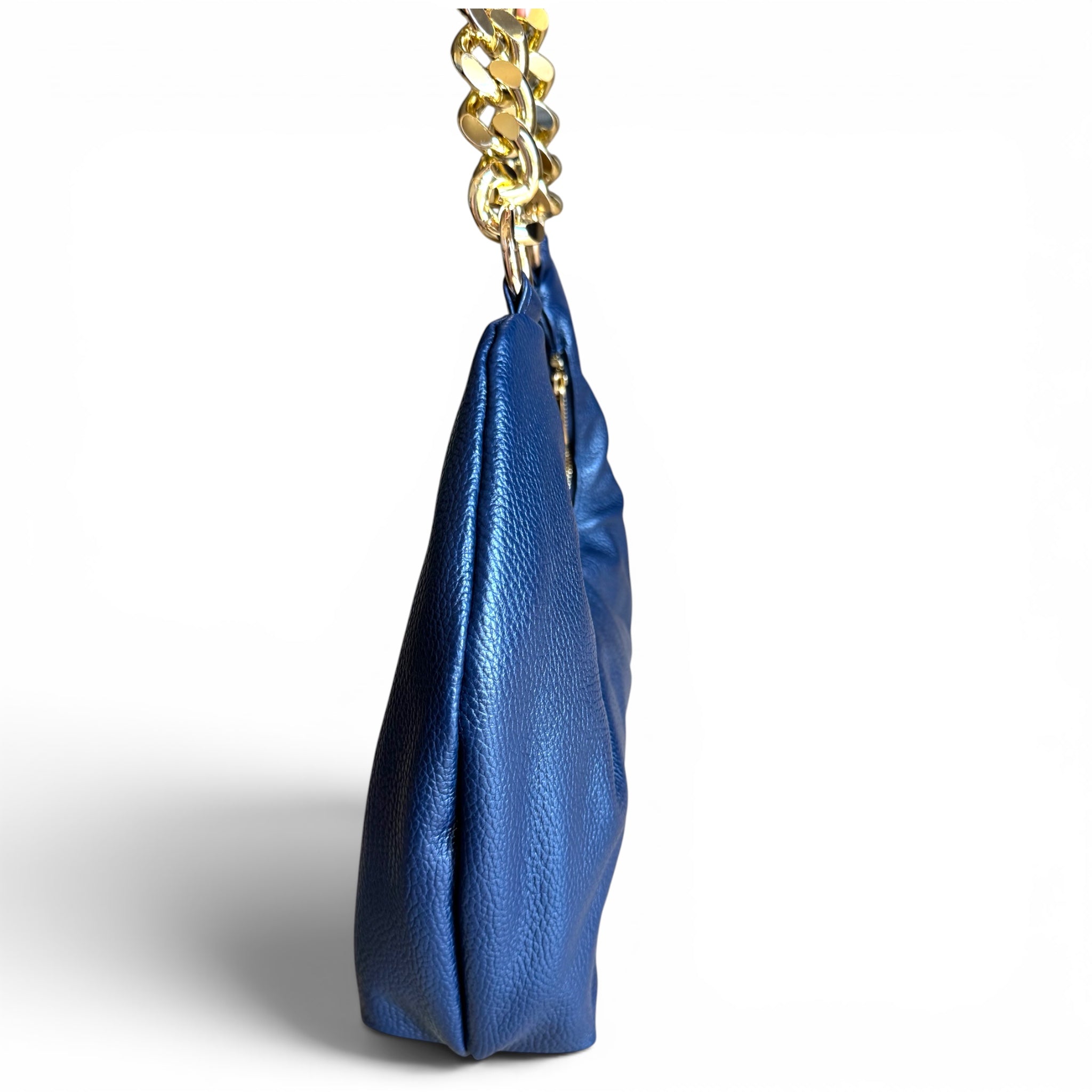 Fiorenza dark blue Italian leather hobo bag with gold chain handle handmade in Italy