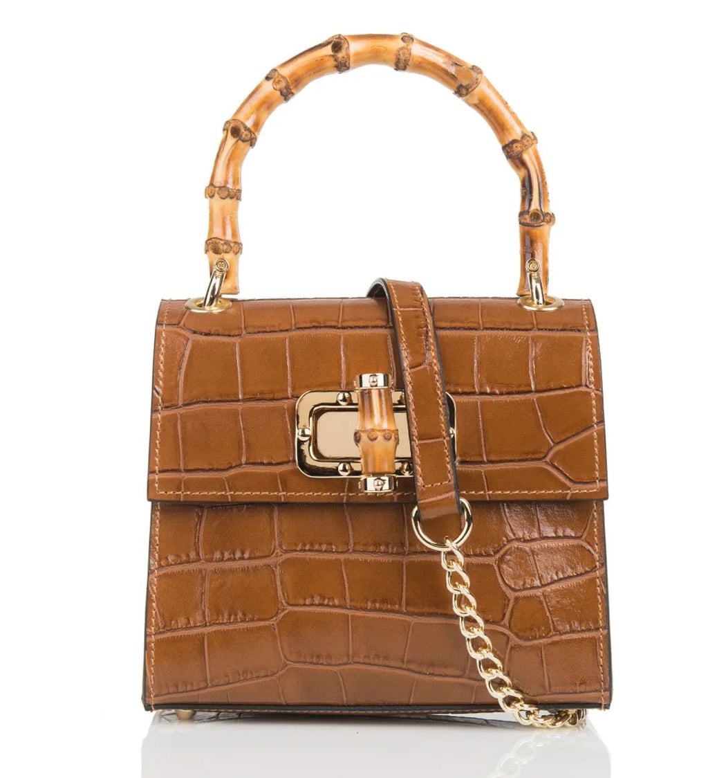 Canne Mini Bag – Croc-Embossed Leather with Bamboo Handle