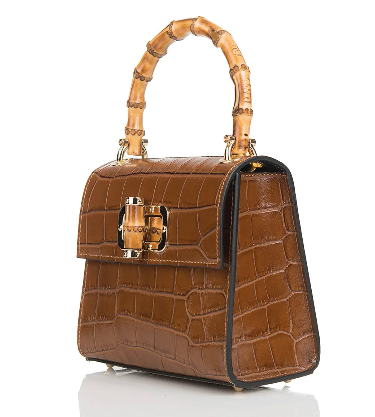 Canne Mini Bag – Croc-Embossed Leather with Bamboo Handle