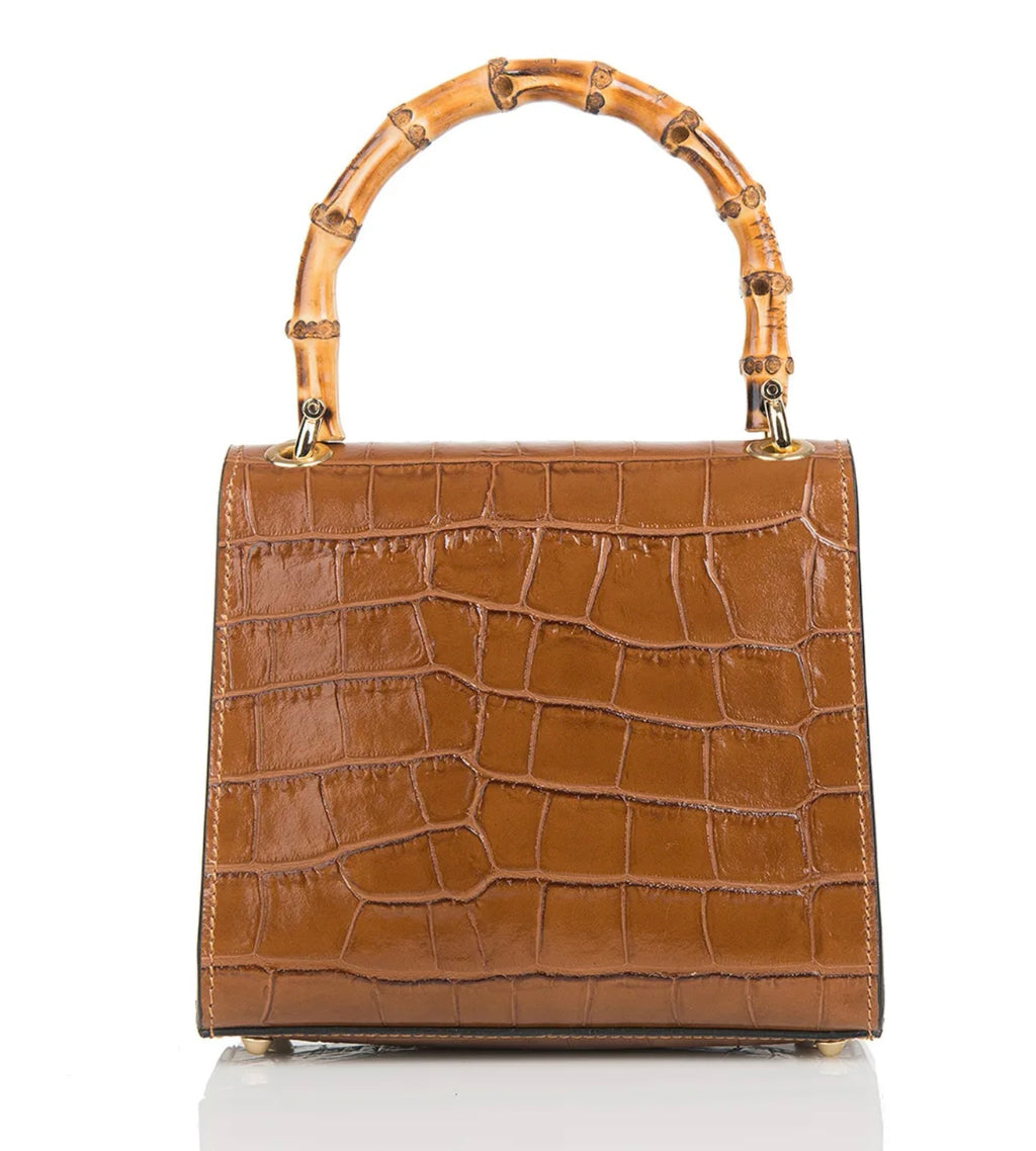 Canne Mini Bag – Croc-Embossed Leather with Bamboo Handle