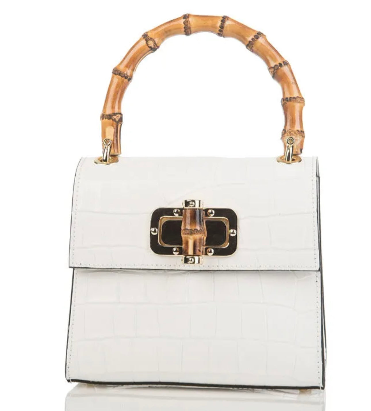 Canne Mini Bag – Croc-Embossed Leather with Bamboo Handle