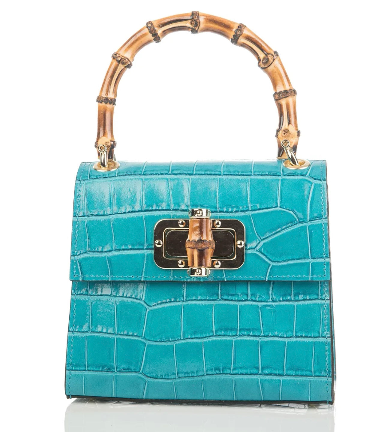 Canne Mini Bag – Croc-Embossed Leather with Bamboo Handle