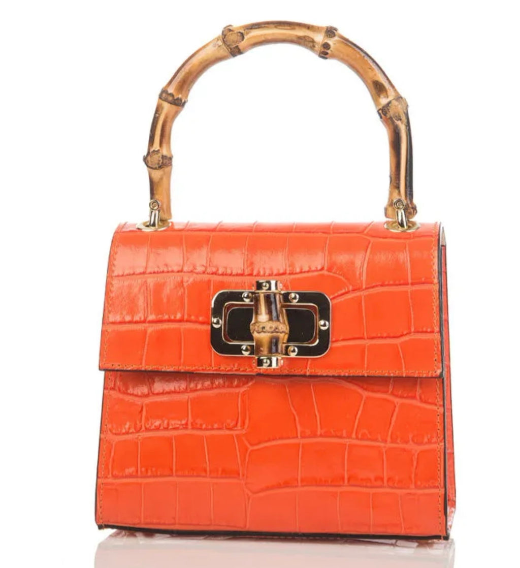 Canne Mini Bag – Croc-Embossed Leather with Bamboo Handle
