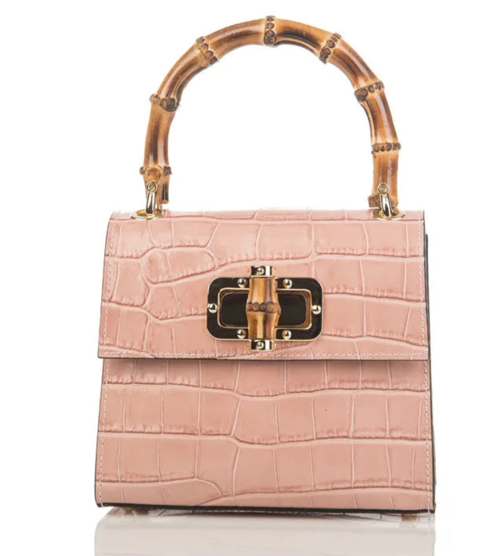 Canne Mini Bag – Croc-Embossed Leather with Bamboo Handle