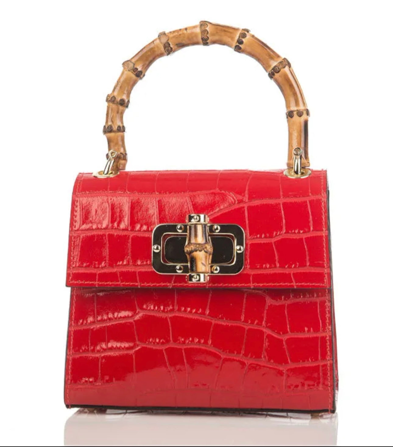 Canne Mini Bag – Croc-Embossed Leather with Bamboo Handle