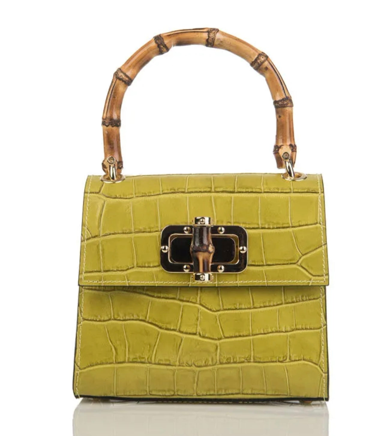 Canne Mini Bag – Croc-Embossed Leather with Bamboo Handle