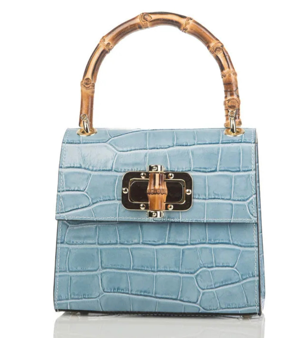 Canne Mini Bag – Croc-Embossed Leather with Bamboo Handle