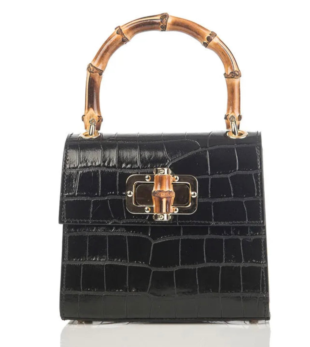 Canne Mini Bag – Croc-Embossed Leather with Bamboo Handle