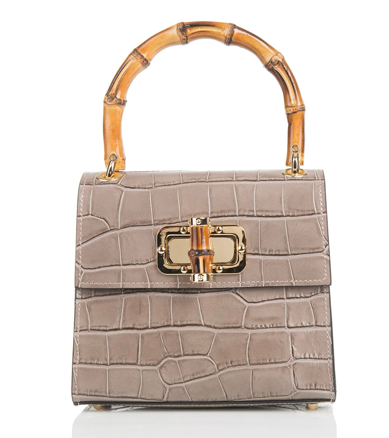 Canne Mini Bag – Croc-Embossed Leather with Bamboo Handle