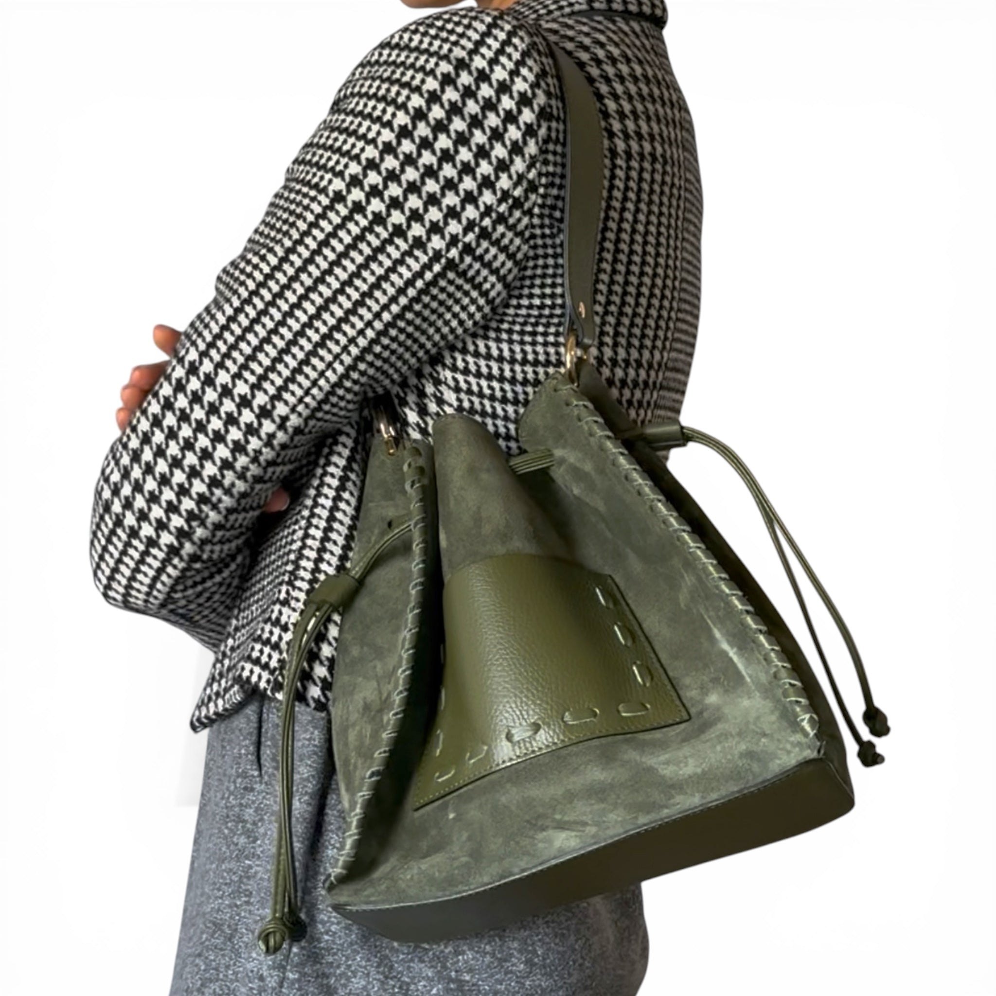 Stella Suede & Leather Bucket Bag – Handmade in Italy