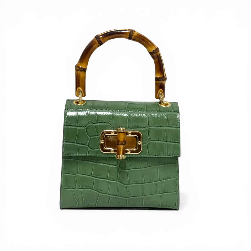 Canne Mini Bag – Croc-Embossed Leather with Bamboo Handle