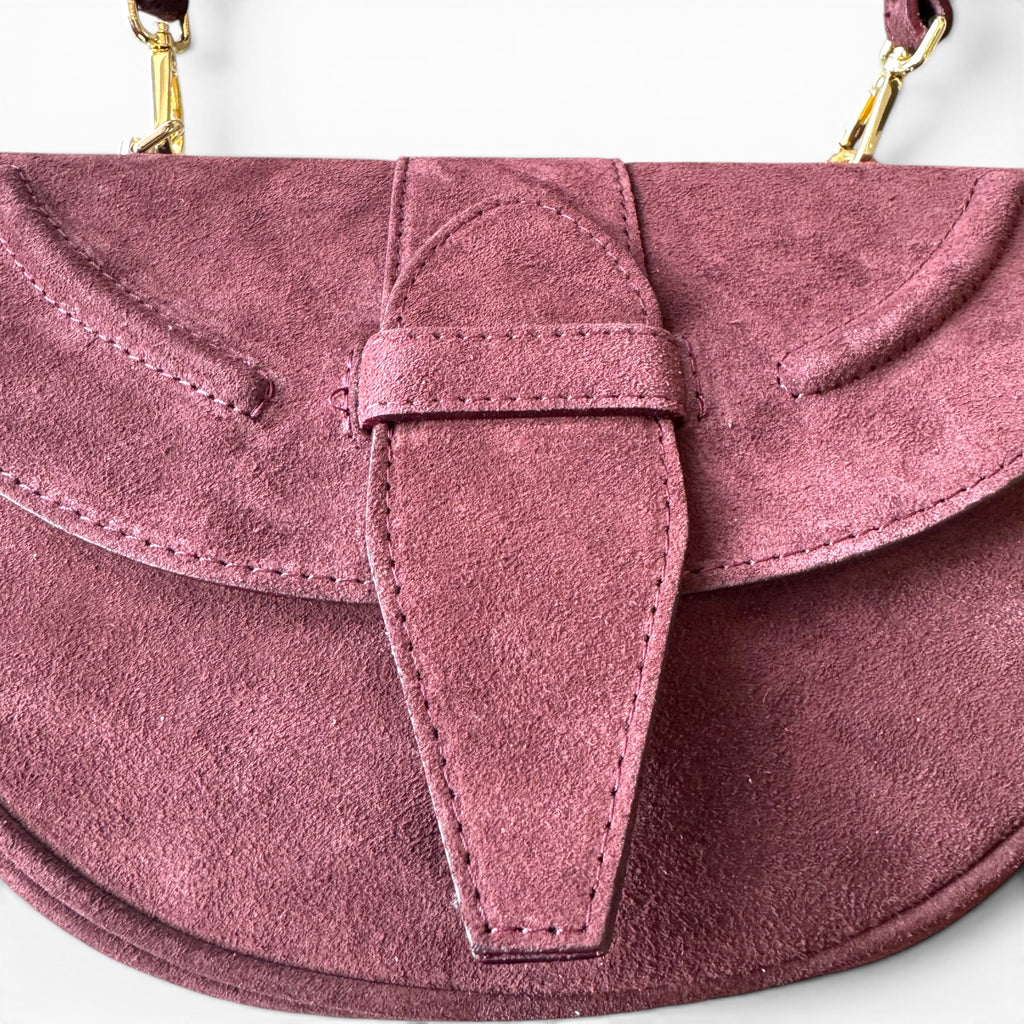 Giulietta Italian Suede Crescent Shoulder Bag – Structured Luxury Handbag Made in Italy
