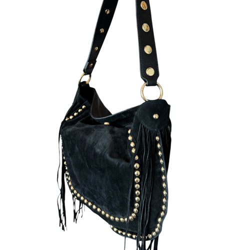 Ribelle Italian Suede Fringe Bag – Studded Leather Hobo Shoulder