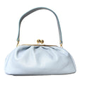 soft sky blue Italian leather kiss lock frame bag front view