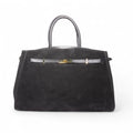 black suede italian leather handbag front view