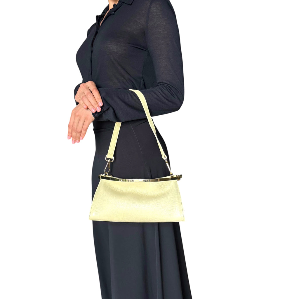 Butter cream east-west handbag with detachable leather strap