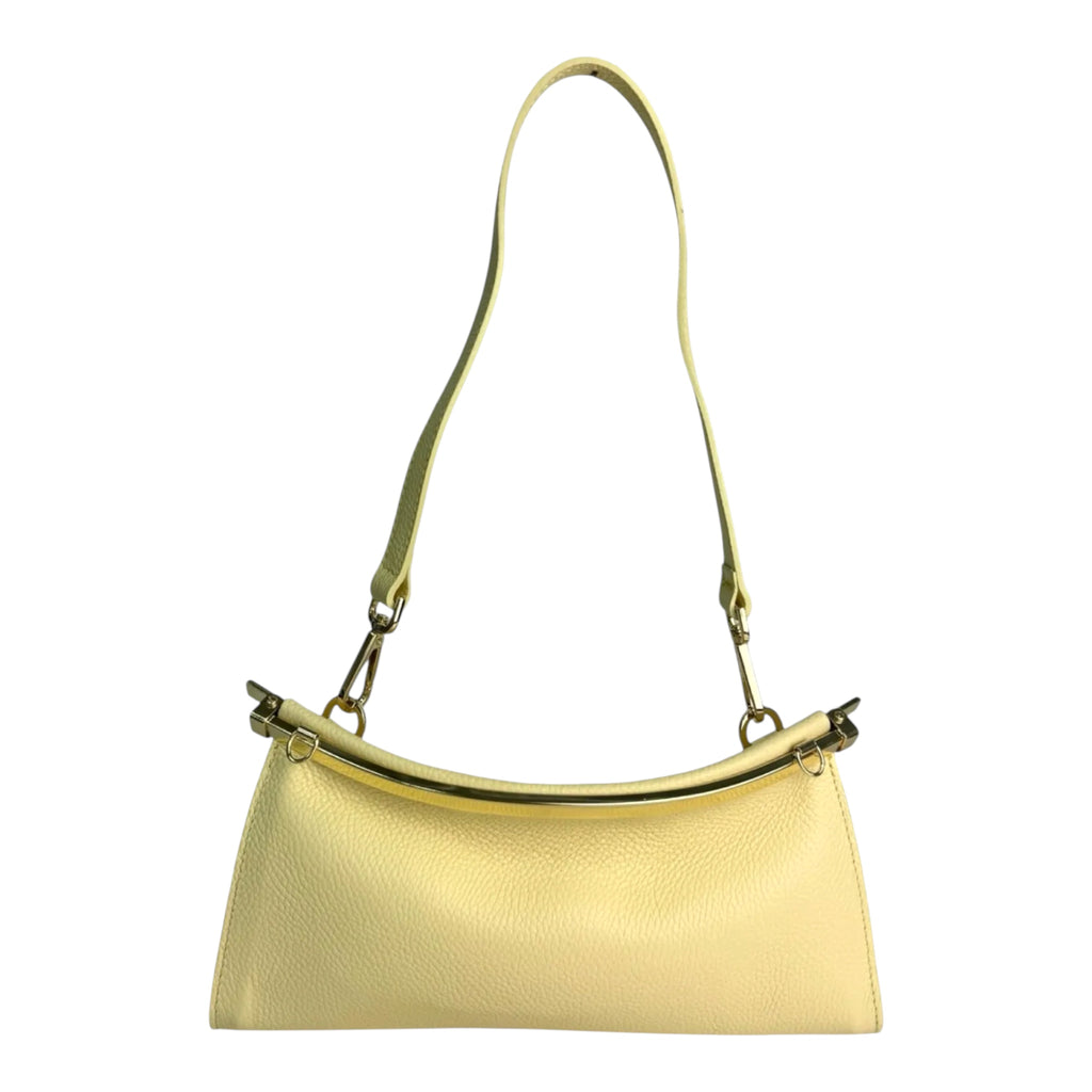 Butter cream Italian leather east-west shoulder bag handmade in Italy