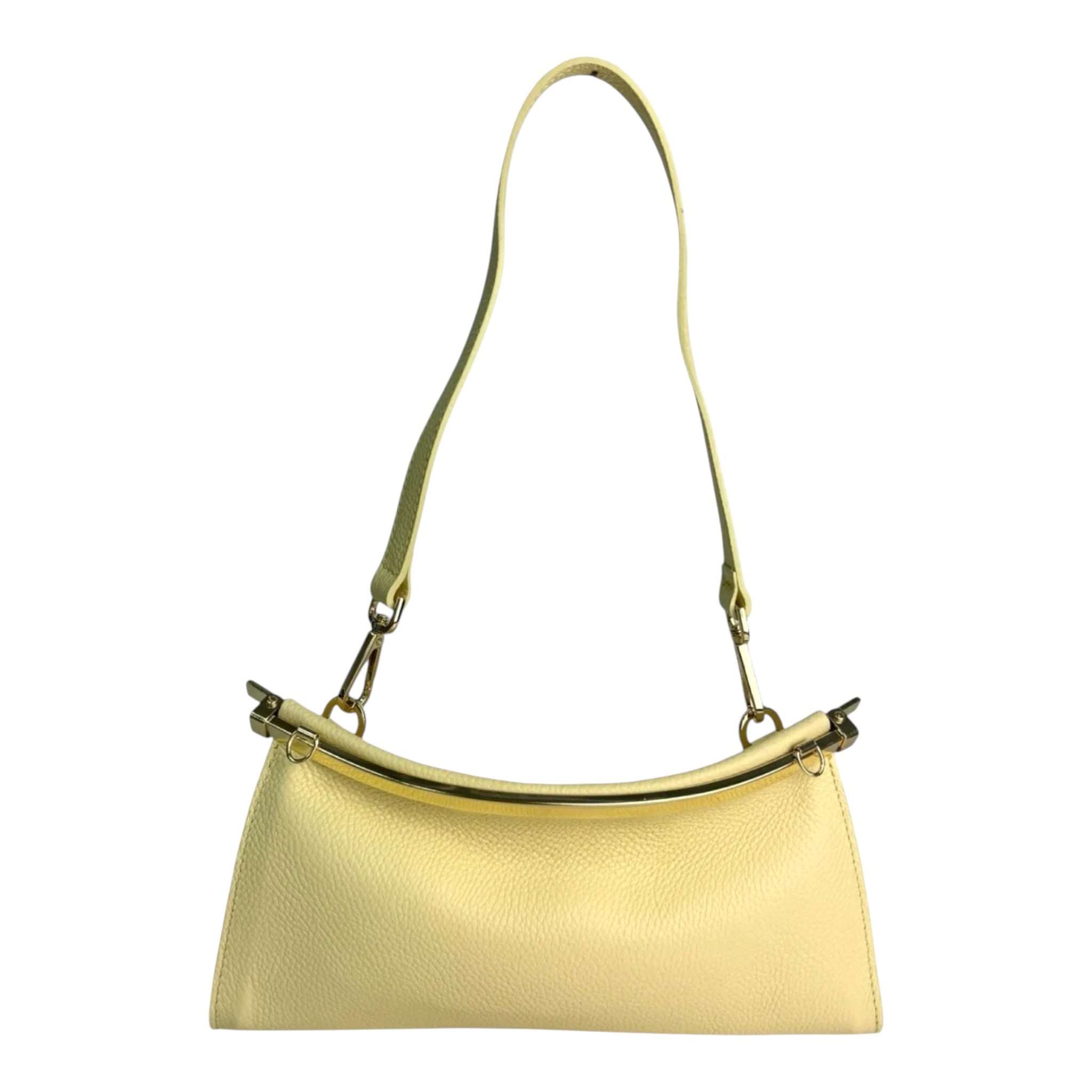 Butter cream Italian leather east-west shoulder bag handmade in Italy