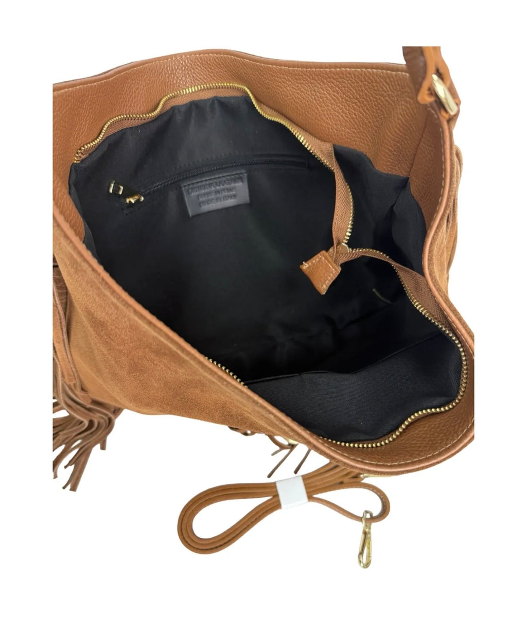 Italian leather and suede fringe bag