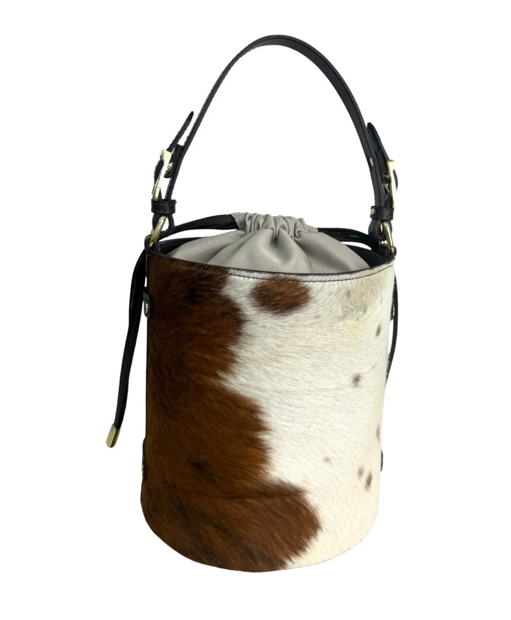 Back view of Cavallino Italian hair calf leather bucket bag
