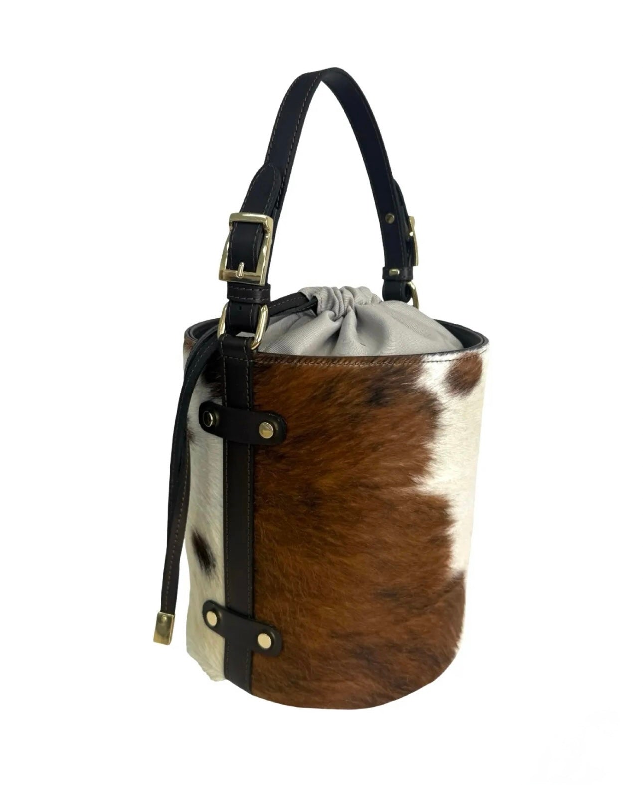 Cavallino Italian hair calf leather bucket bag handcrafted in Italy front view