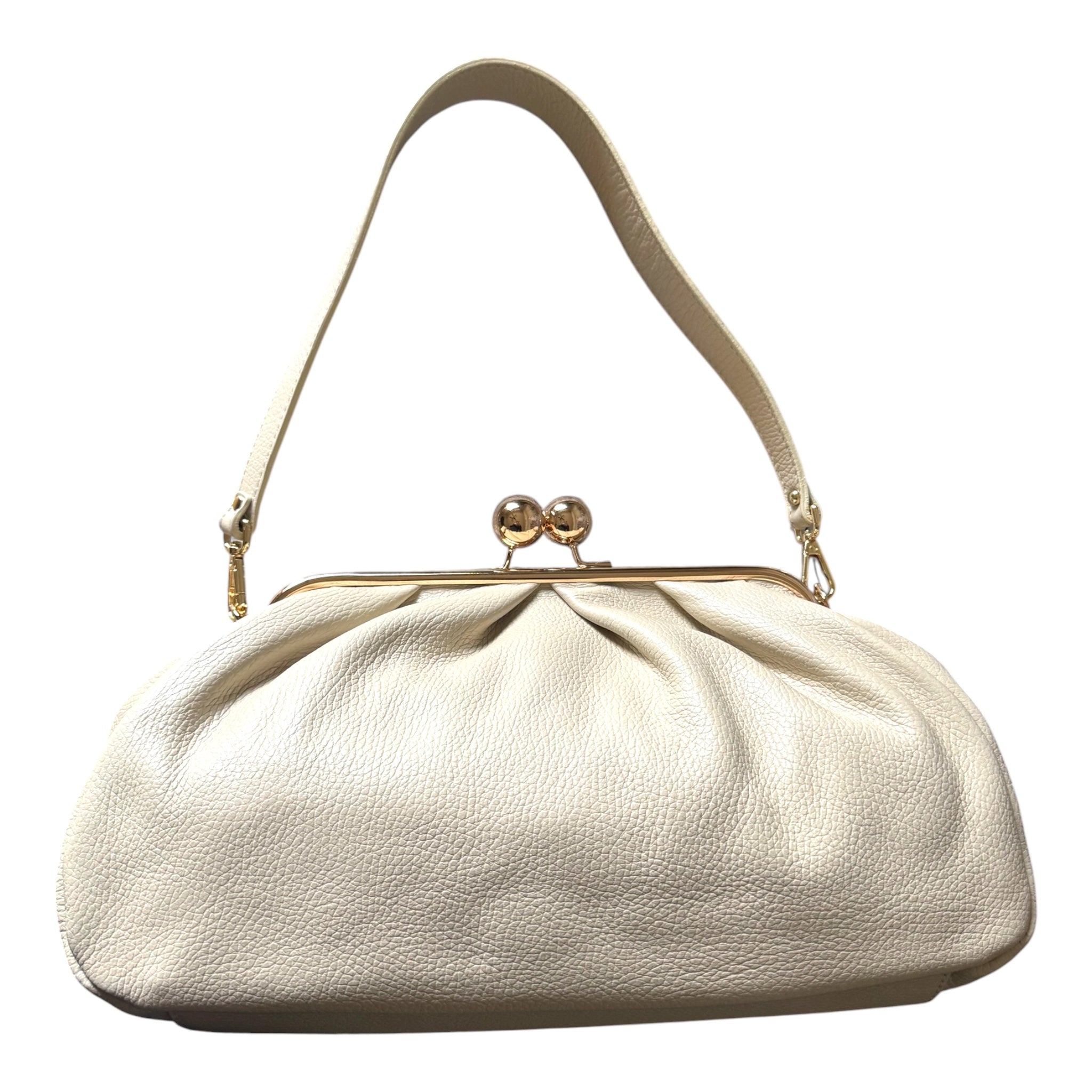 Cream sand leather shoulder bag front view
