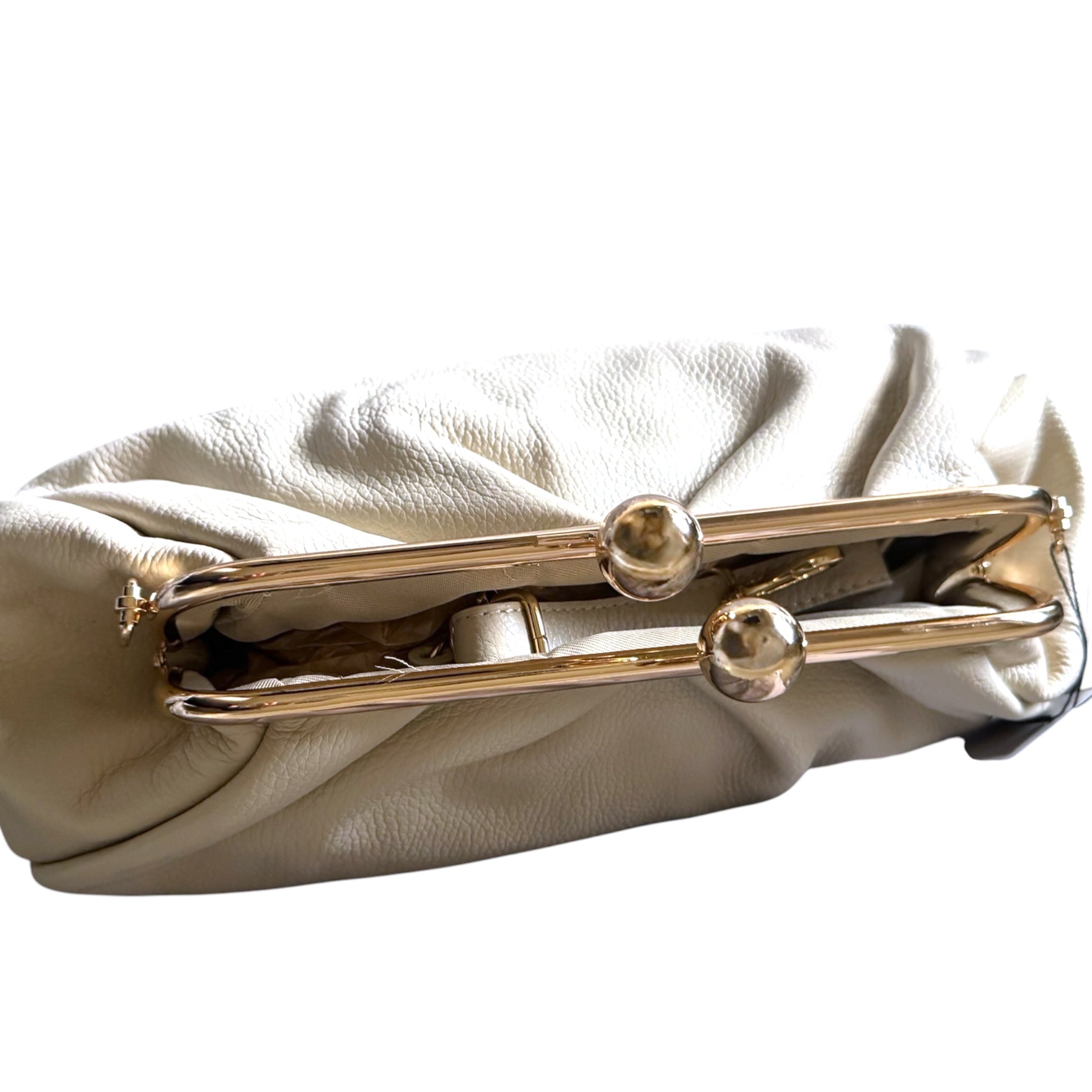 Italian leather kiss lock handbag side profile