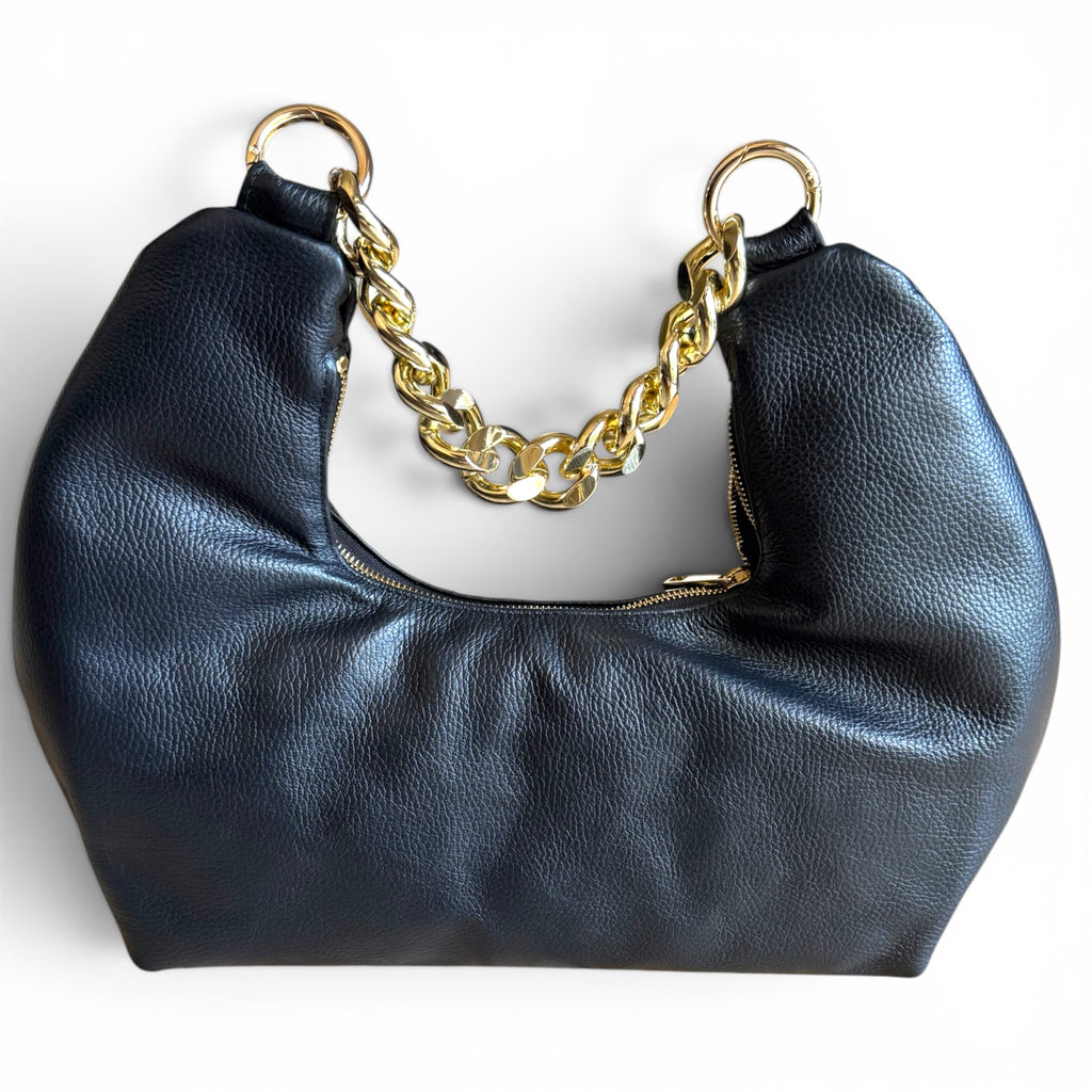 Fiorenza black luxury leather handbag handmade in Italy