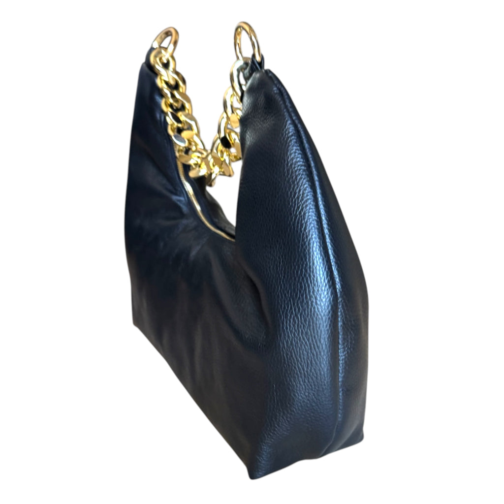 Fiorenza black Italian leather hobo bag with soft slouchy silhouette