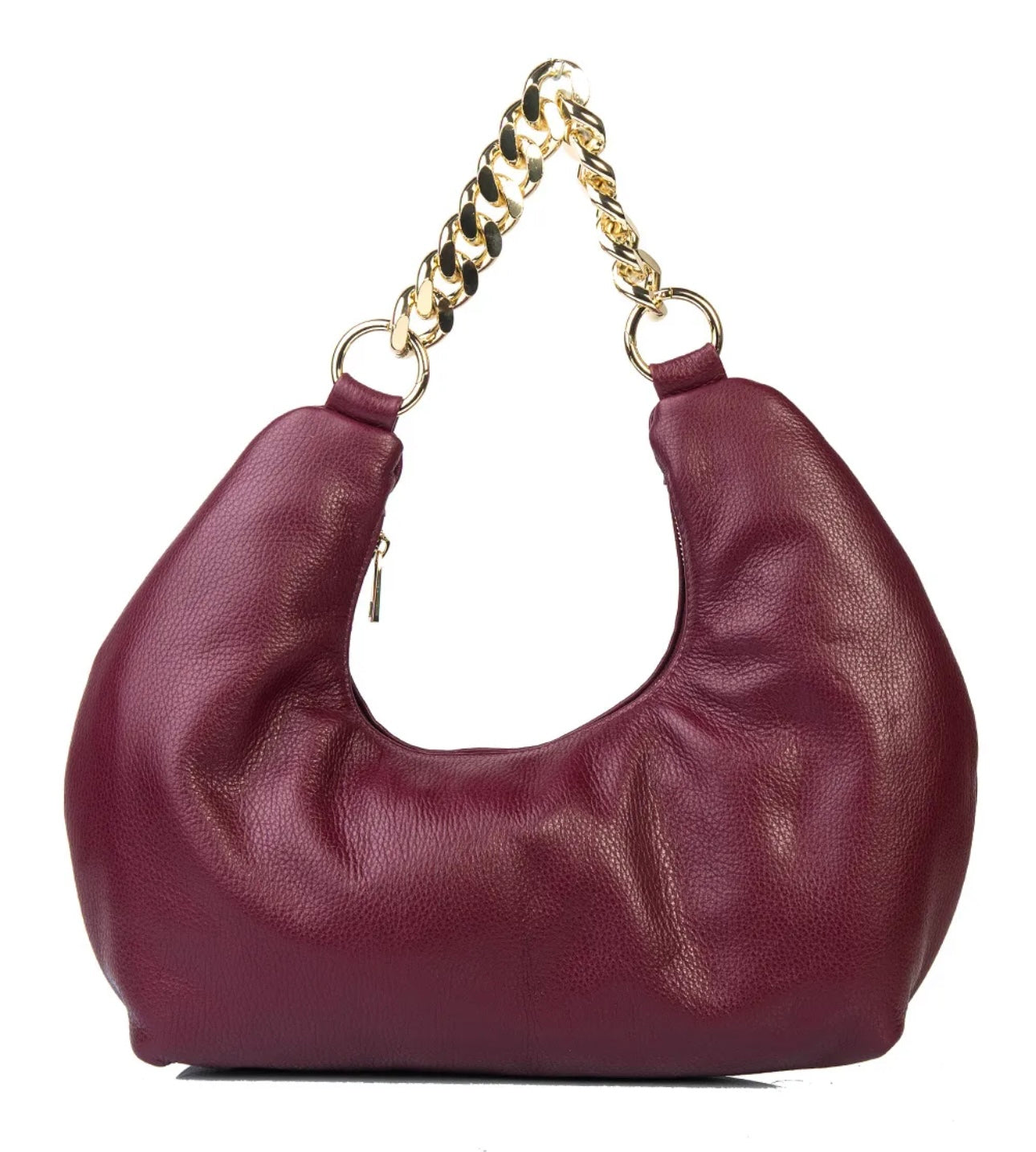 Fiorenza burgundy talian leather hobo bag with gold chain handle handmade in Italy